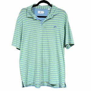 Southern Tide Men’s Lime and Sky Blue Short Sleeve Polo Shirt Pima Cotton Large